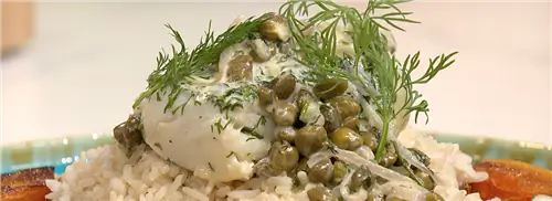Треска с горчично-сливочным соусом и жареной тыквой