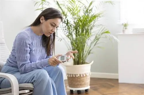 Женщина измеряет уровень сахара в крови