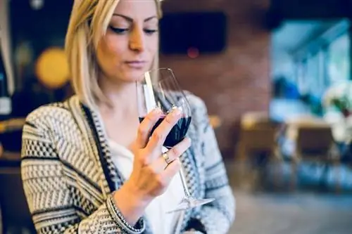 Женщина пьет вино