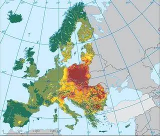 Концентрация бенз(а)пирена в Европе в 2012 г. (Фото: Европейское агентство по окружающей среде)