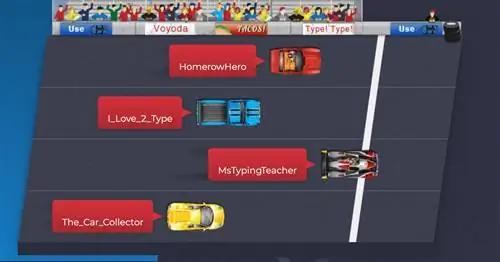 Скриншот бесплатных игр для детей, на котором показаны четыре красных грузовика с буквами возле финиша…