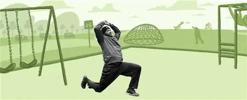 изображение в оттенках серого человека, делающего выпад в растяжку бедра, изолированное на иллюстрации парка