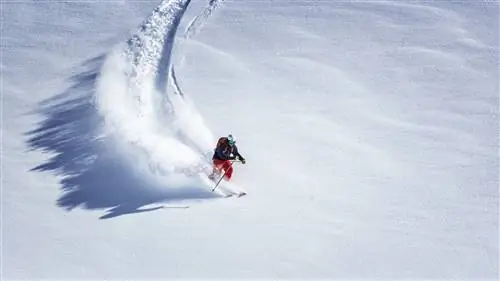 Лыжник, катающийся на лыжах по свежему снегу