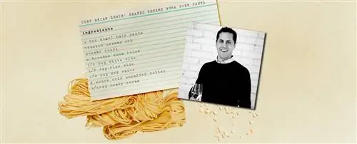 Фотография Брайана Льюиса, помещенная поверх листа бумаги с рецептом тунца и пастой с ангельскими волосами…