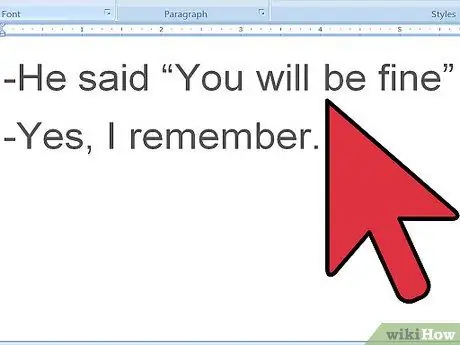 Форматирование диалога в рассказе, шаг 2