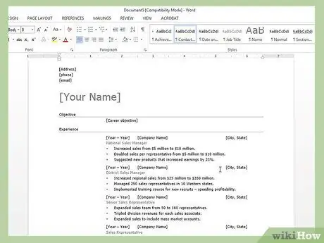 Создание резюме в Microsoft Word Шаг 9