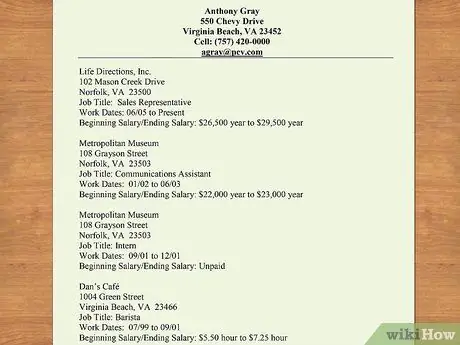 Включите историю заработной платы в шаг 10 резюме