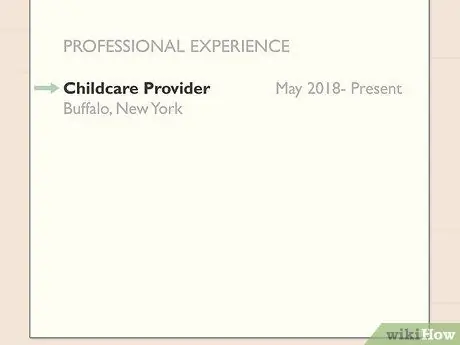 Включите услуги няни в резюме, шаг 2