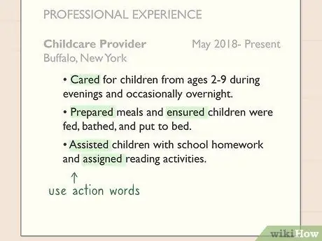 Включите услуги няни в резюме, шаг 3