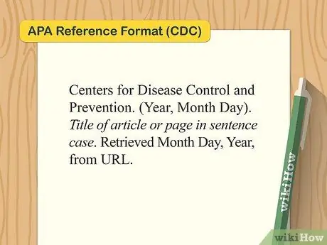 Цитируйте Центры по контролю и профилактике заболеваний (CDC) Шаг 1