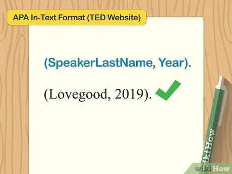 Цитируйте выступления TED в APA Step 10