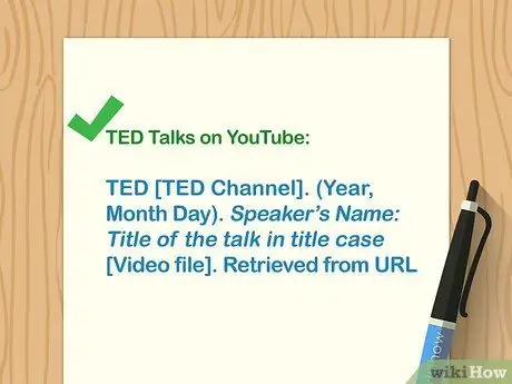 Цитируйте выступления TED в APA Step 5