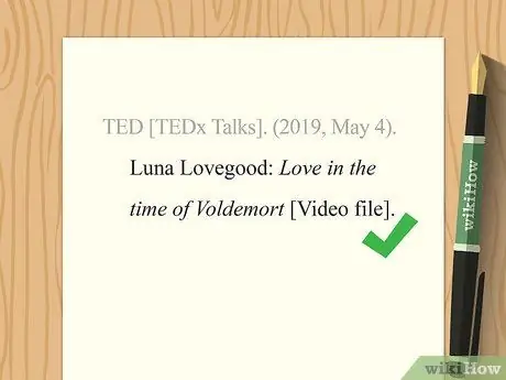 Цитируйте выступления TED в APA Step 8