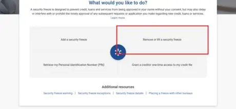 Нажмите Remove Freeze на Experian