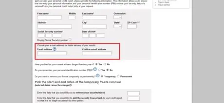 Удалите замораживание безопасности на Experian Email