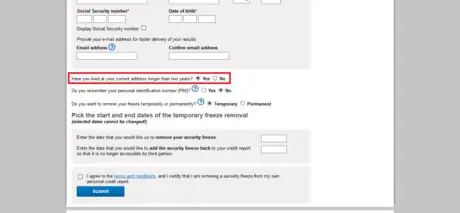 Удалите замораживание безопасности на адресе подтверждения Experian