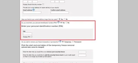 Удалите замораживание безопасности в Experian Enter PIN