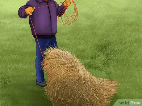 Обрежьте и соберите нитку или сетку с круглых тюков Шаг 4