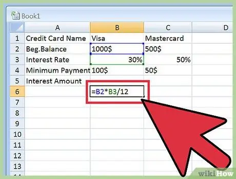 Расчет процентов по кредитной карте с помощью Excel Шаг 4 Расчет процентов по кредитной карте с помощью Excel Шаг 4