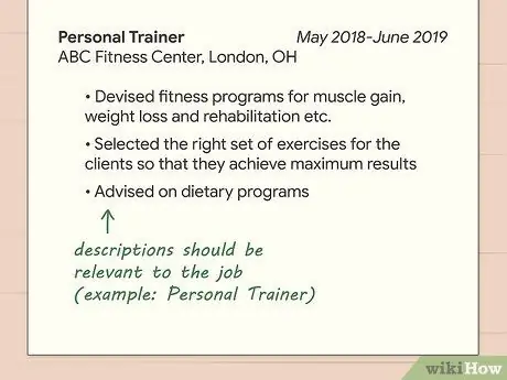 Напишите описание своей работы в резюме Шаг 2