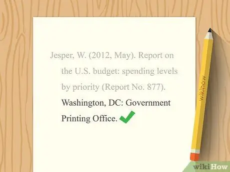 Цитируйте правительственные документы в APA Step 10