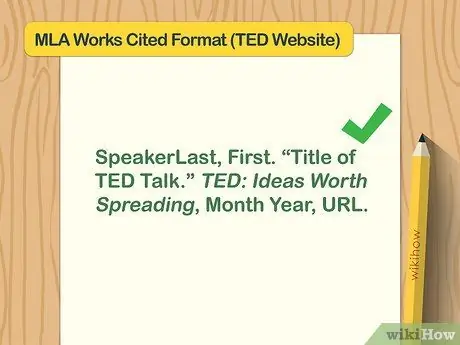 Процитируйте выступление TED в шаге 1 MLA