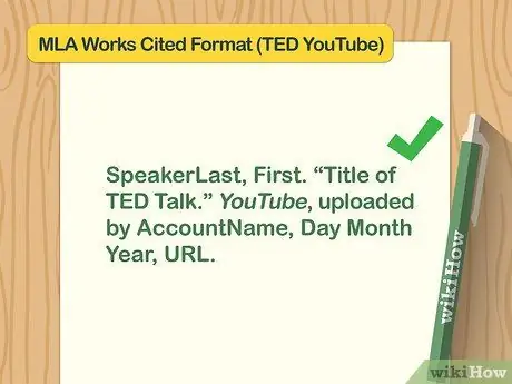 Процитируйте выступление TED в шаге 5 MLA