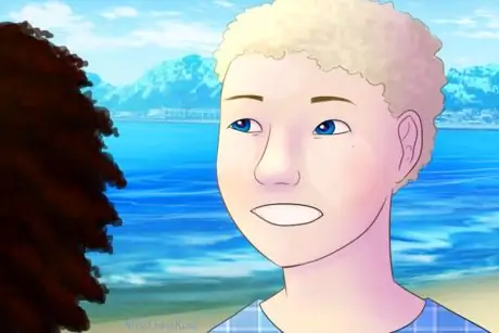 Черный мужчина с альбинизмом разговаривает с женщиной