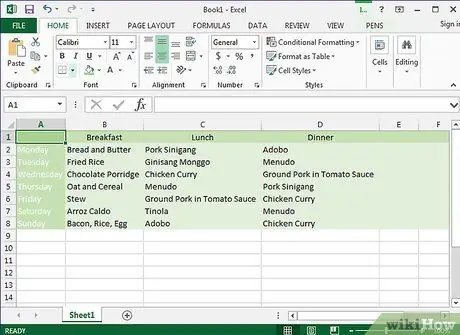 Создайте семейный план питания в Excel, шаг 19