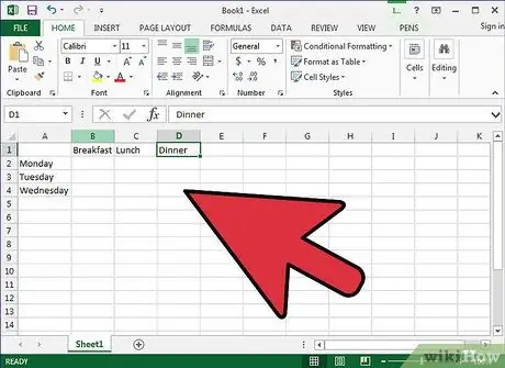 Создайте семейный план питания в Excel, шаг 5