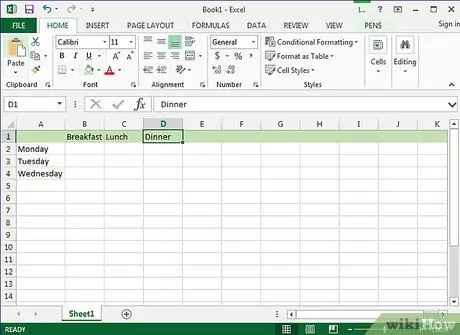 Создайте семейный план питания в Excel Шаг 6