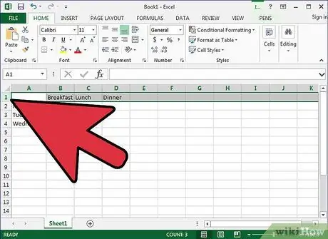 Создайте семейный план питания в Excel, шаг 7