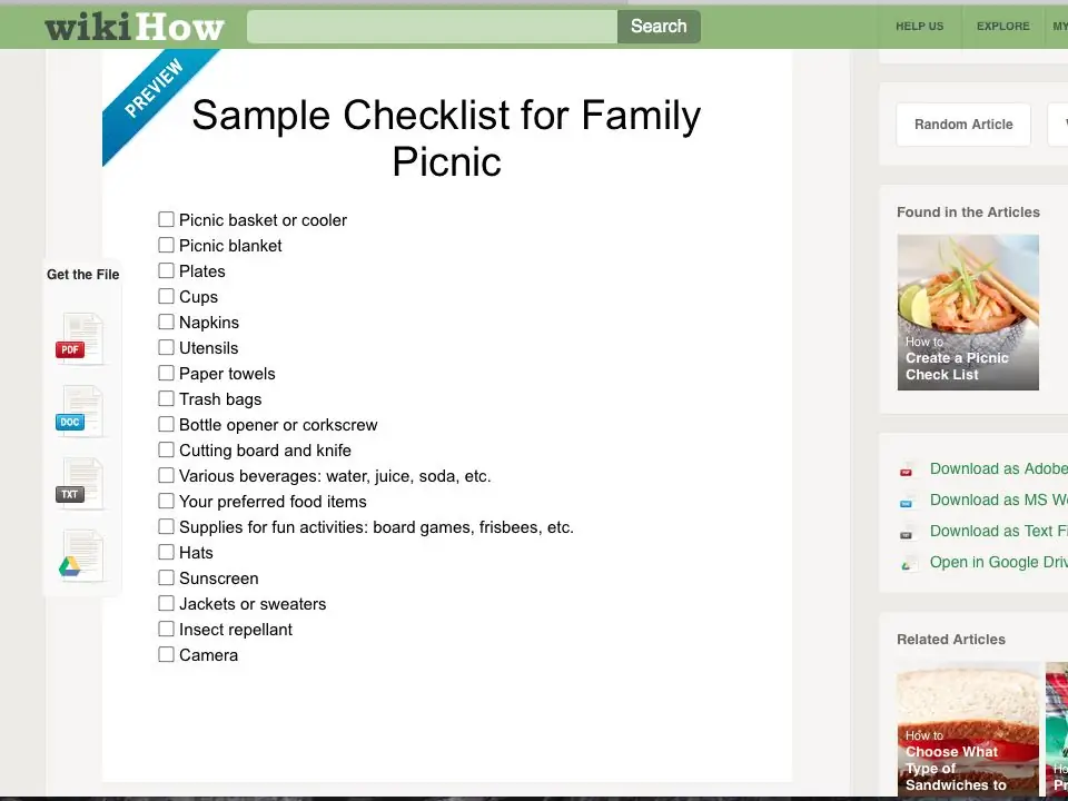 Три способа составить контрольный список для пикника