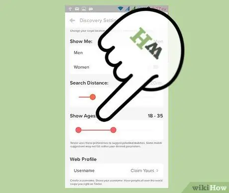 Отрегулируйте возрастной диапазон Tinder Шаг 3
