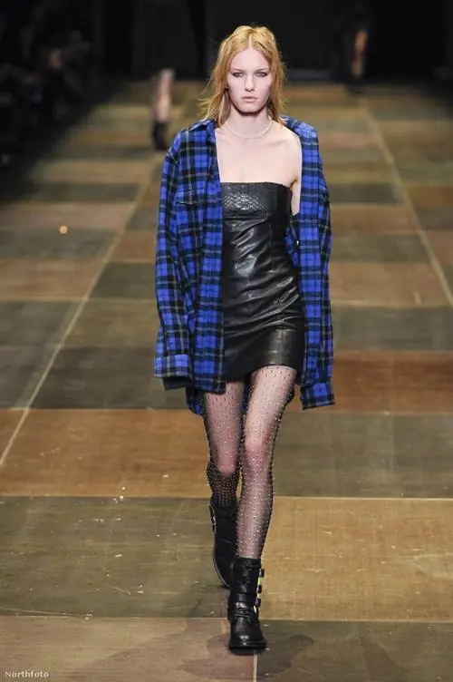 Изделия из кожи и клетчатые рубашки на подиуме Saint Laurent в этом году