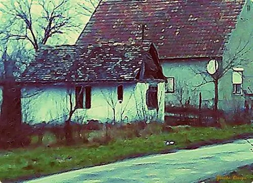 Типичный старинный "путри" и большой семейный дом рядом друг с другом в деревне. Они живут в обоих. В туманную погоду мой маленький телефон Huawei не гений фотографии