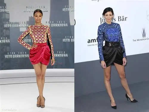 Зои Салдана и Либерти Росс были одеты в одинаковую юбку с фестонами, только другого цвета