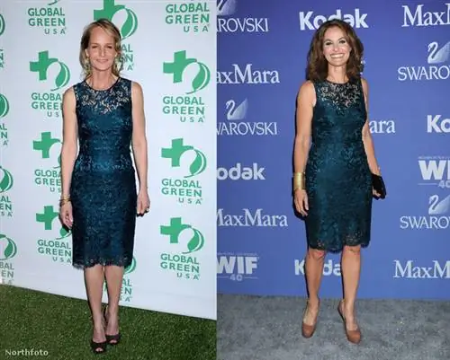 Хелен Хант и Эми Бреннеман понравились одинаковые темно-бирюзовые кружевные платья