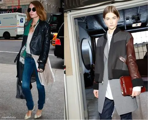 Николь Ричи в длинном кардигане и модель Карана в двух слоях