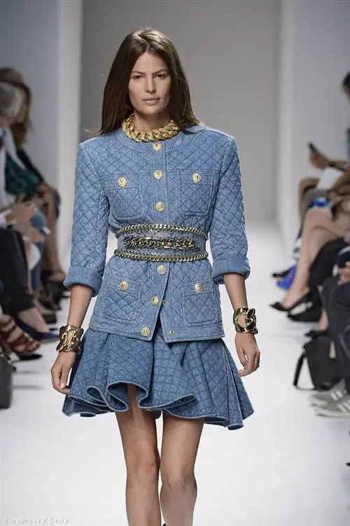 Синяя стеганая куртка со стеганой юбкой на лето 2014