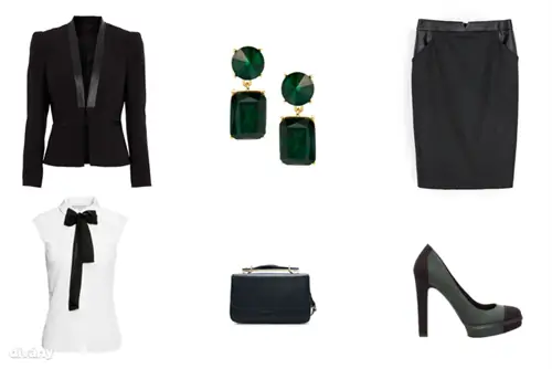 Юбка - 9995 форинтов (Zara), блузка - 6990 форинтов (H&M), куртка - 10900 форинтов (F&F), серьги - 7,81 евро (Asos), сумка - 13995 форинтов (Zara), туфли - 12995 форинтов (Pull & Bear)