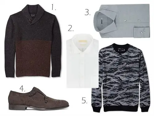 1. Свитер - Macy’s, 14 000 форинтов; 2. Рубашка - Michael Kors, 19 000 форинтов; 3. Рубашка - датских крон, 18 000 форинтов; 4. Обувь - HUGO BOSS, 83 000 форинтов; Свитер - Macy's, 16 000 форинтов