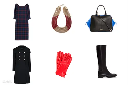 Платье - 17 995 форинтов (Zara), куртка - 39 995 форинтов (Mango), колье - 4 595 форинтов (Stradivarius), перчатки - 4 890 форинтов (F&F), сумка - 8 995 форинтов (Pull & Bear), сапоги - 27 995 форинтов (Zara)