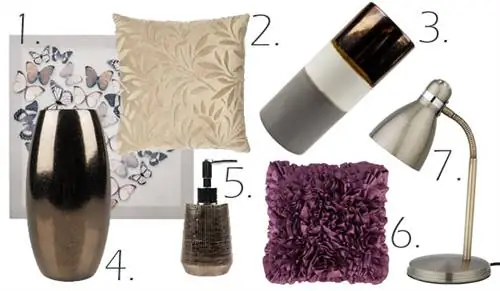 1. Изображение - 1690 форинтов; 2. Подушка - 2 890 форинтов; 3. Ваза - 2790 форинтов; 4. Ваза - 1390; 5. Дозатор для мыла - 1 490 форинтов; 6. Подушка - 2 890 форинтов; Лампа - 3990 форинтов