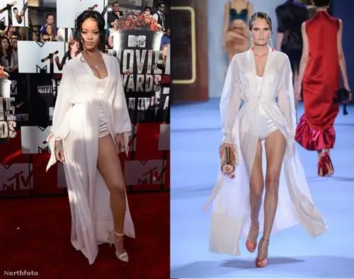 Рианна надела платье от кутюр от Ulyana Sergeenko из коллекции весна-лето 2014 на церемонию вручения кинонаград MTV Movie Awards