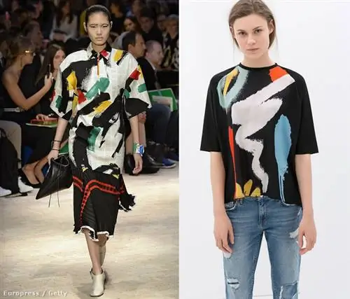 Нажмите на картинку, чтобы узнать подробности: Слева направо: Селин на подиуме, топ Zara 8 995 форинтов, платье Zara 14 995 форинтов и Анна Делло Руссо в жакете Céline