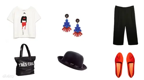 Футболка - 2995 форинтов (Zara), брюки - 11995 форинтов (Mango), серьги - 12,50 фунтов стерлингов (Topshop), шляпа - 14,99 форинтов (New Look), сумка - 5990 форинтов (H&M), туфли - 28,17 евро (Asos)