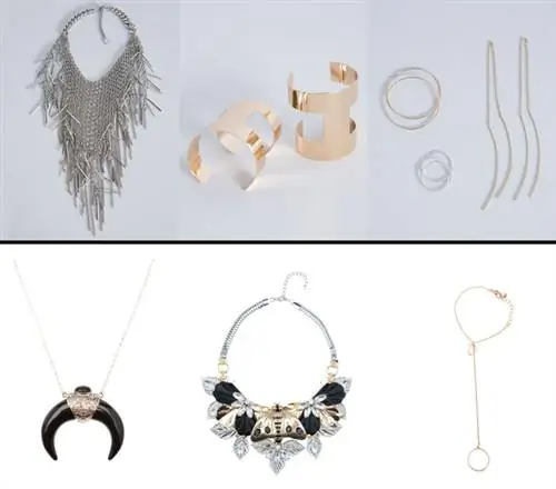 Нажмите на картинку, чтобы увеличить ее! Часть предложения Bershka, слева направо, сверху вниз: колье 6995, браслет 3595, набор серег 1795 HUF. Ожерелье 2995, ожерелье с жуком 8995, украшение на руку 1395 HUF