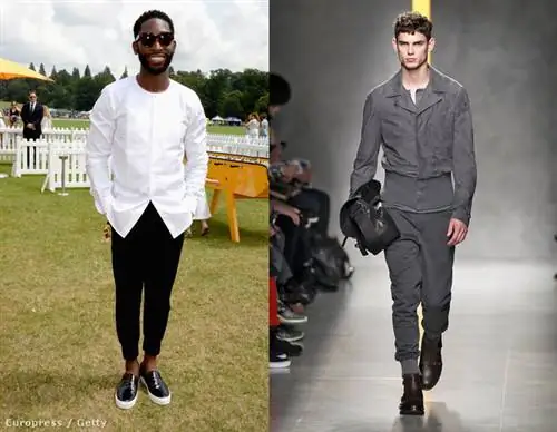 Tinie Tempah слева и комплект из коллекции Bottega Veneta Fall/Winter 2014 справа