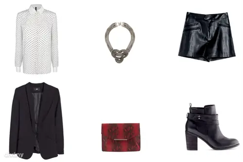 Блузка - 4995 HUF (Mango), жакет - 8990 HUF (H&M), шорты - 9995 HUF (Zara), колье - 4795 HUF (Parfois), сумка - 6495 HUF (Stradivarius), ботильоны - 9995 HUF (Bershka)
